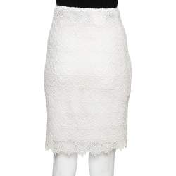 Pre Owned Valentino Off-White Guipure Lace Knee Length Skirt M