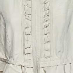 Valentino Cream Ruffled Cotton Zip Front Jacket M