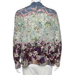 Pre Owned Valentino Multicolored Printed Silk Neck Tie Detail Button Front Blouse L 
