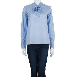 Pre Owned Valentino Blue Tie Neck Long Sleeve Shirt M