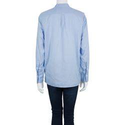 Pre Owned Valentino Blue Tie Neck Long Sleeve Shirt M