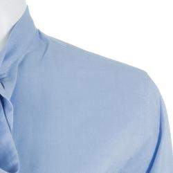 Pre Owned Valentino Blue Tie Neck Long Sleeve Shirt M