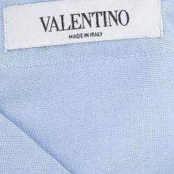 Pre Owned Valentino Blue Tie Neck Long Sleeve Shirt M
