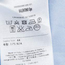 Pre Owned Valentino Blue Tie Neck Long Sleeve Shirt M