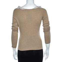 Pre Owned Valentino Vintage Beige Wool & Cashmere Lace Trim Detail Top S