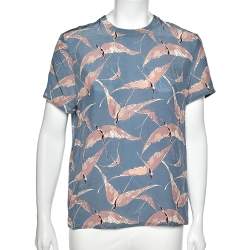 Pre Owned Valentino Blue Bird Printed Silk Top M