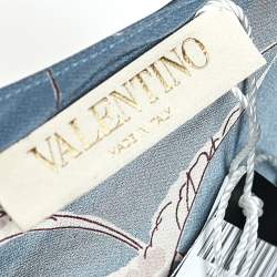 Pre Owned Valentino Blue Bird Printed Silk Top M