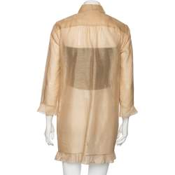 Pre Owned Valentino Beige Cotton & Silk Ruffled Overlay Button Front Tunic M
