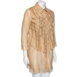 Pre Owned Valentino Beige Cotton & Silk Ruffled Overlay Button Front Tunic M