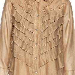 Pre Owned Valentino Beige Cotton & Silk Ruffled Overlay Button Front Tunic M