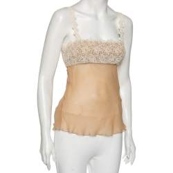 Pre Owned Valentino Beige Silk & Lace Trimmed Sleeveless Camisole M