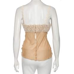 Pre Owned Valentino Beige Silk & Lace Trimmed Sleeveless Camisole M