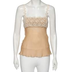 Pre Owned Valentino Beige Silk & Lace Trimmed Sleeveless Camisole M