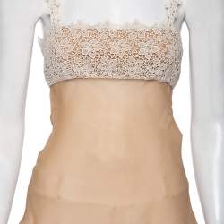 Pre Owned Valentino Beige Silk & Lace Trimmed Sleeveless Camisole M