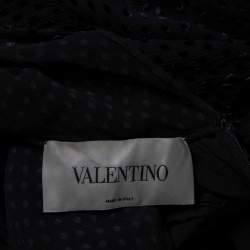 Pre Owned Valentino Black Velvet Polka Dotted & Silk Neck Tie Detailed Midi Dress M