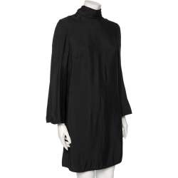 Pre Owned Valentino Black Crepe Vlogo Scarf Tie Detail Shift Dress M