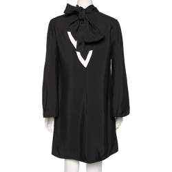 Pre Owned Valentino Black Crepe Vlogo Scarf Tie Detail Shift Dress M