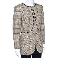 Valentino Boutique Beige Prince Of Wales Check Wool Blazer L