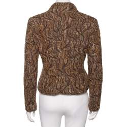 Pre Owned Valentino Brown Boucle Knit & Suede Trimmed Zip Front Jacket L