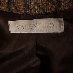 Pre Owned Valentino Brown Boucle Knit & Suede Trimmed Zip Front Jacket L