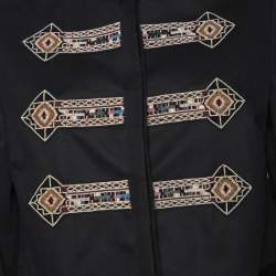 Pre Owned Valentino Black Tribal Beat Embellished Cotton Military Jacket L