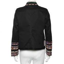 Pre Owned Valentino Black Tribal Beat Embellished Cotton Military Jacket L