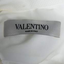 Pre Owned Valentino White Cotton & Lace Trim Detailed Scalloped Hem Blouse L