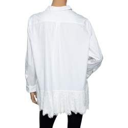 Pre Owned Valentino White Cotton & Lace Trim Detailed Scalloped Hem Blouse L