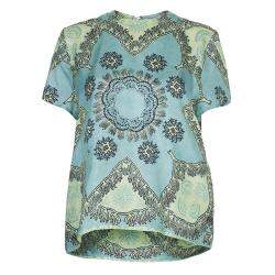 Pre Owned Valentino Mint Green Printed Short Sleeve Silk Top M