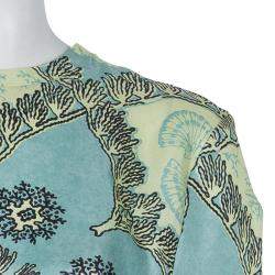 Pre Owned Valentino Mint Green Printed Short Sleeve Silk Top M