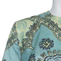 Pre Owned Valentino Mint Green Printed Short Sleeve Silk Top M