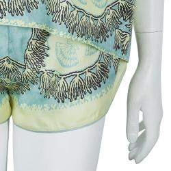 Pre Owned Valentino Mint Green Printed Short Sleeve Silk Top M