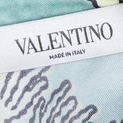 Pre Owned Valentino Mint Green Printed Short Sleeve Silk Top M