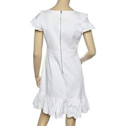 Pre Owned Valentino White Cotton Scallop Trim Detail Mini Dress M