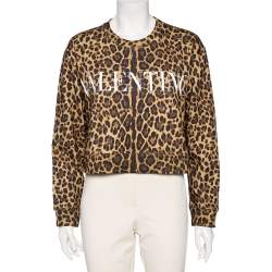 Pre Owned Valentino Brown Leopard Printed Cotton Cropped Sweatshirt L