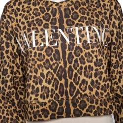 Pre Owned Valentino Brown Leopard Printed Cotton Cropped Sweatshirt L