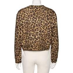 Pre Owned Valentino Brown Leopard Printed Cotton Cropped Sweatshirt L