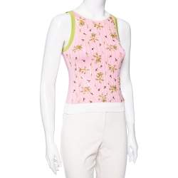 Pre Owned Valentino Pink Floral Embellished Knit Cross Back Top S 