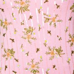 Pre Owned Valentino Pink Floral Embellished Knit Cross Back Top S 