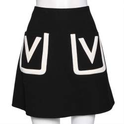 Pre Owned Valentino Black Wool V Pocket Detailed A-Line Skirt M