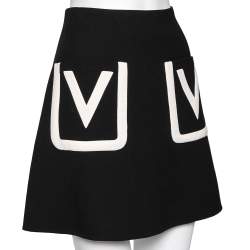 Pre Owned Valentino Black Wool V Pocket Detailed A-Line Skirt M