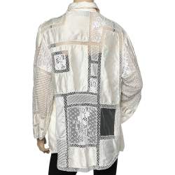 Pre Owned Valentino Boutique Cream Embellished Silk & Lace Sheer Shirt XL