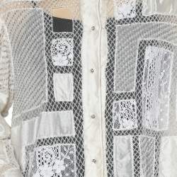 Pre Owned Valentino Boutique Cream Embellished Silk & Lace Sheer Shirt XL