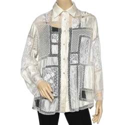 Pre Owned Valentino Boutique Cream Embellished Silk & Lace Sheer Shirt XL