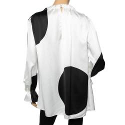 Pre Owned Valentino Monochrome Printed Satin Neck Tie Detail Blouse M