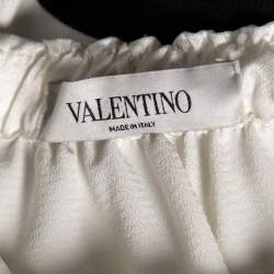 Pre Owned Valentino Monochrome Printed Satin Neck Tie Detail Blouse M