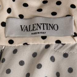Pre Owned Valentino Cream Polka Dotted Silk Lace Trimmed Neck Tie Detailed Blouse L