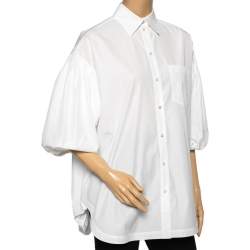 Pre Owned Valentino White Cotton Ruffed Hem Detail Button Front Oversized Blouse S