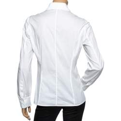 Pre Owned Valentino White Bead Embellished Cotton Button Front Shirt M