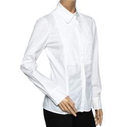 Pre Owned Valentino White Bead Embellished Cotton Button Front Shirt M
